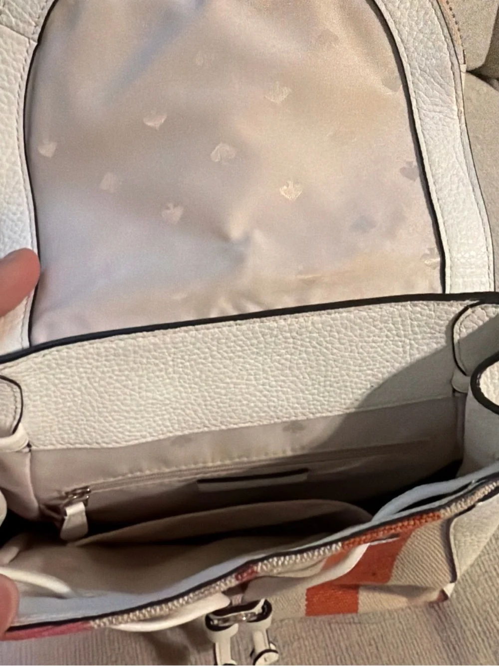 kate spade White Leather Backpack with Multicolor Stripe Front